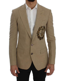 Beige Slim Fit Bee Crown Blazer Jacket