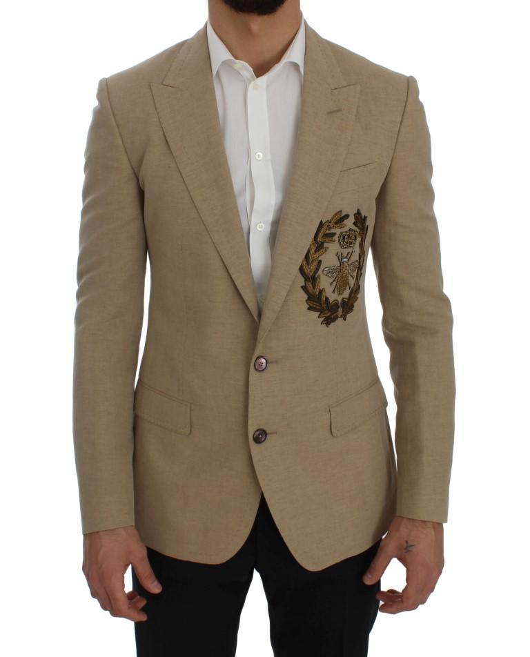 Beige Slim Fit Bee Crown Blazer Jacket