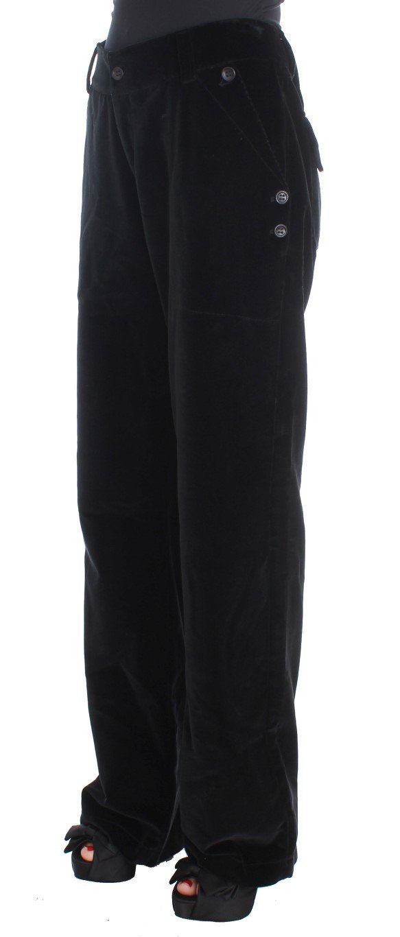 Black Velvet Cotton Straight Legs Pants