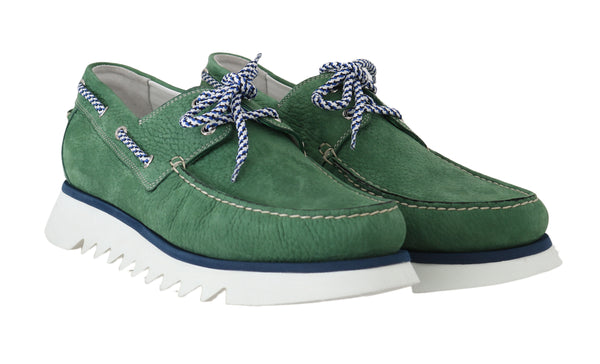 Green White Leather Casual Loafers