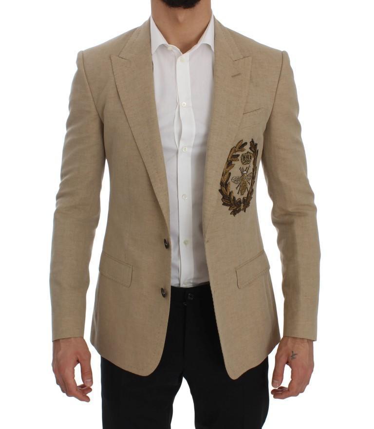 Beige Slim Fit Bee Crown Blazer Jacket