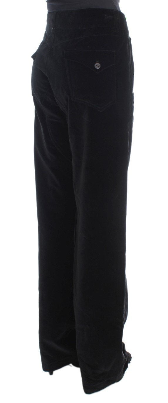 Black Velvet Cotton Straight Legs Pants