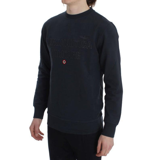Blue Cotton Stretch Crewneck Pullover Sweater