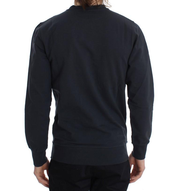Blue Cotton Stretch Crewneck Pullover Sweater