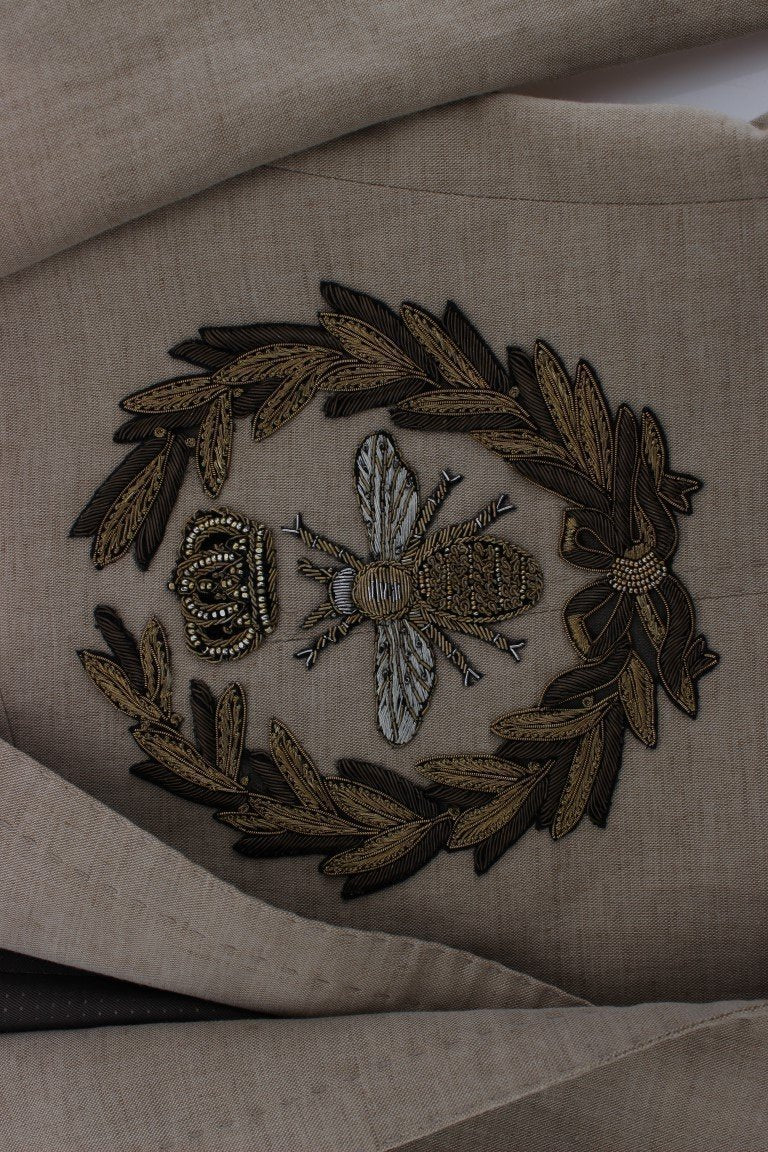Beige Slim Fit Bee Crown Blazer Jacket
