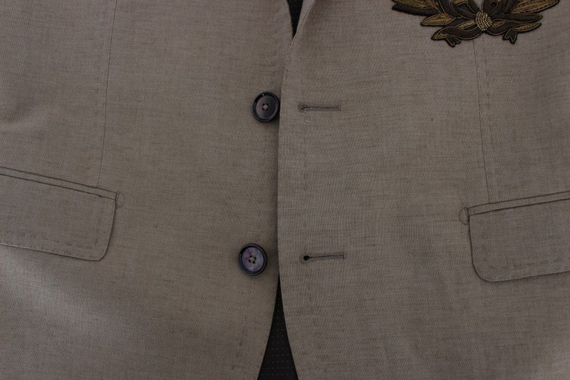 Beige Slim Fit Bee Crown Blazer Jacket