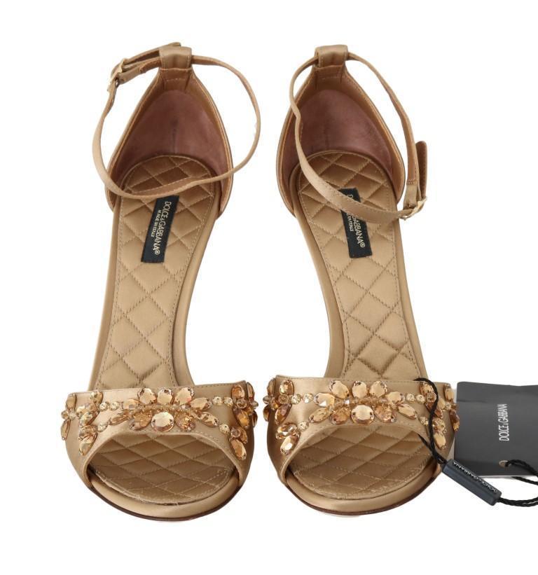 Gold Silk Ankle Strap Crystal Sandals