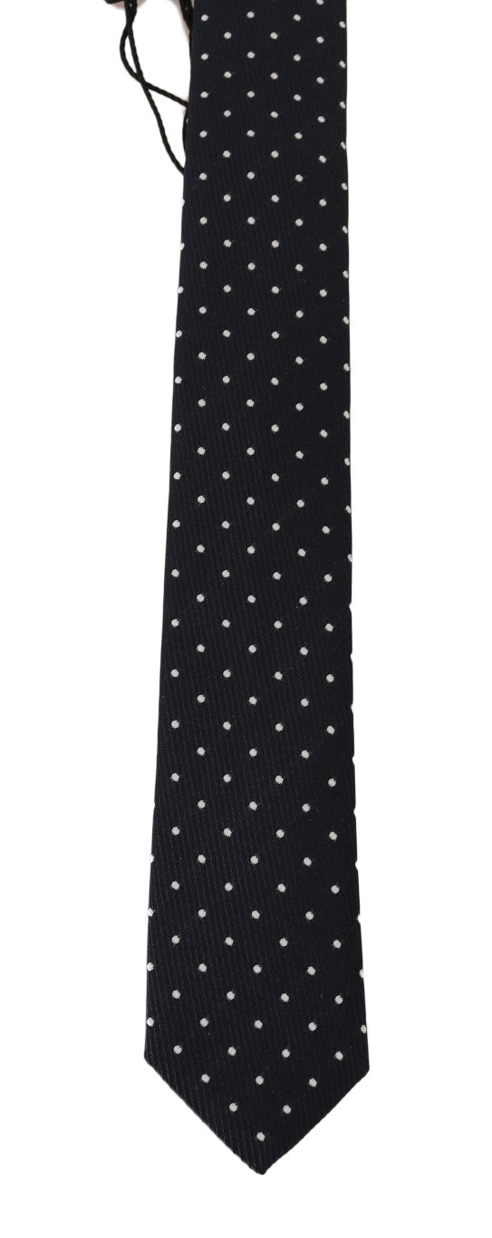 Blue Silk White Polka Dot Print Slim Tie