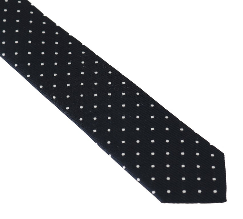 Blue Silk White Polka Dot Print Slim Tie