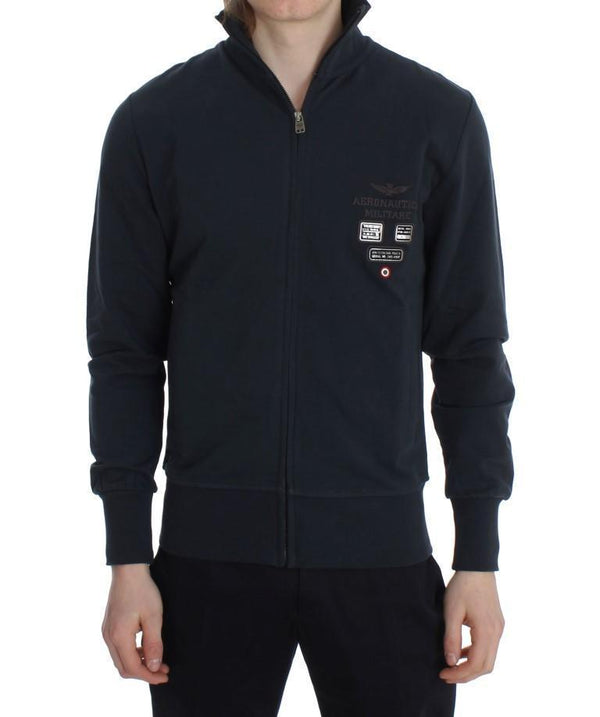 Blue Cotton Stretch Full Zipper Sweater