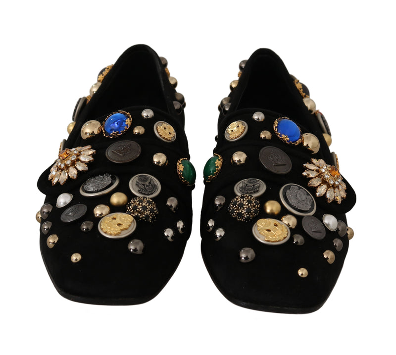 Black Suede Crystal Studs Loafers