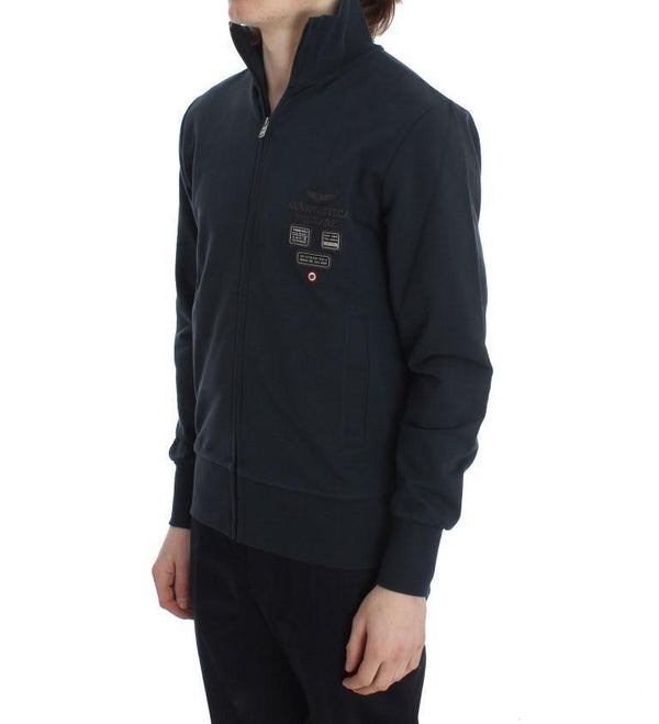 Blue Cotton Stretch Full Zipper Sweater