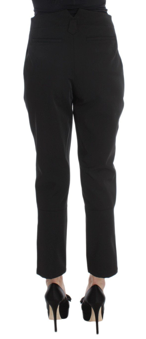 Black Cotton Blend Capri Cropped Pants