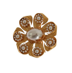 Gold Plated Brass Floral Pearls Hair Clip