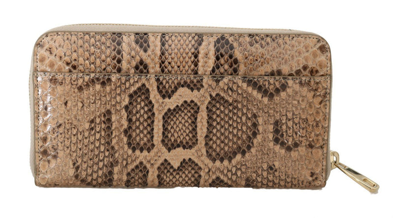 Beige Python Snakeskin Leather Continental Wallet