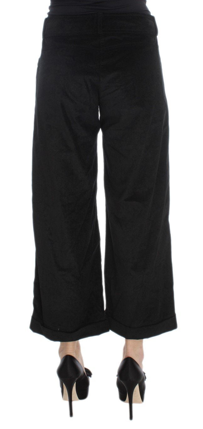 Black Velvet Cotton Capri Bootcut Pants