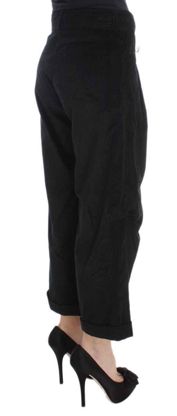 Black Velvet Cotton Capri Bootcut Pants