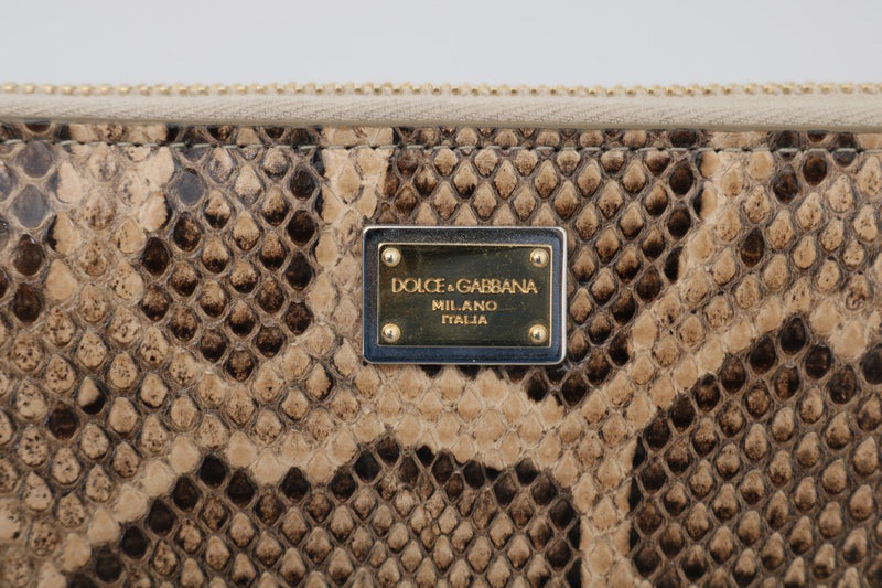 Beige Python Snakeskin Leather Continental Wallet