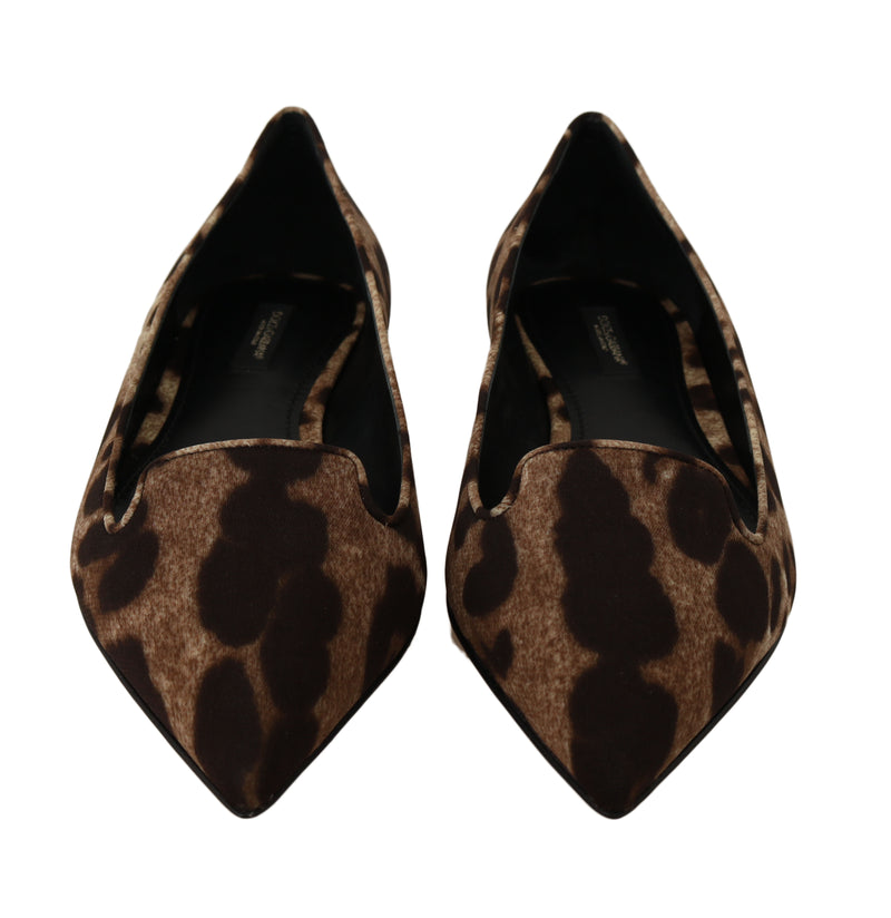 Brown Cady Silk Leopard Ballet Flats