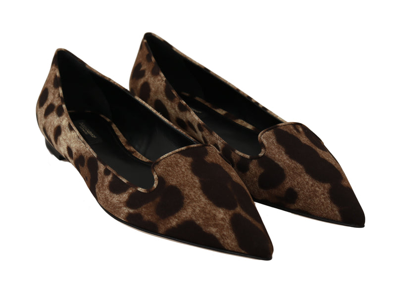 Brown Cady Silk Leopard Ballet Flats