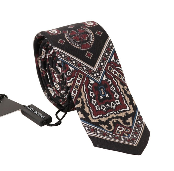Black Silk Print Slim Tie