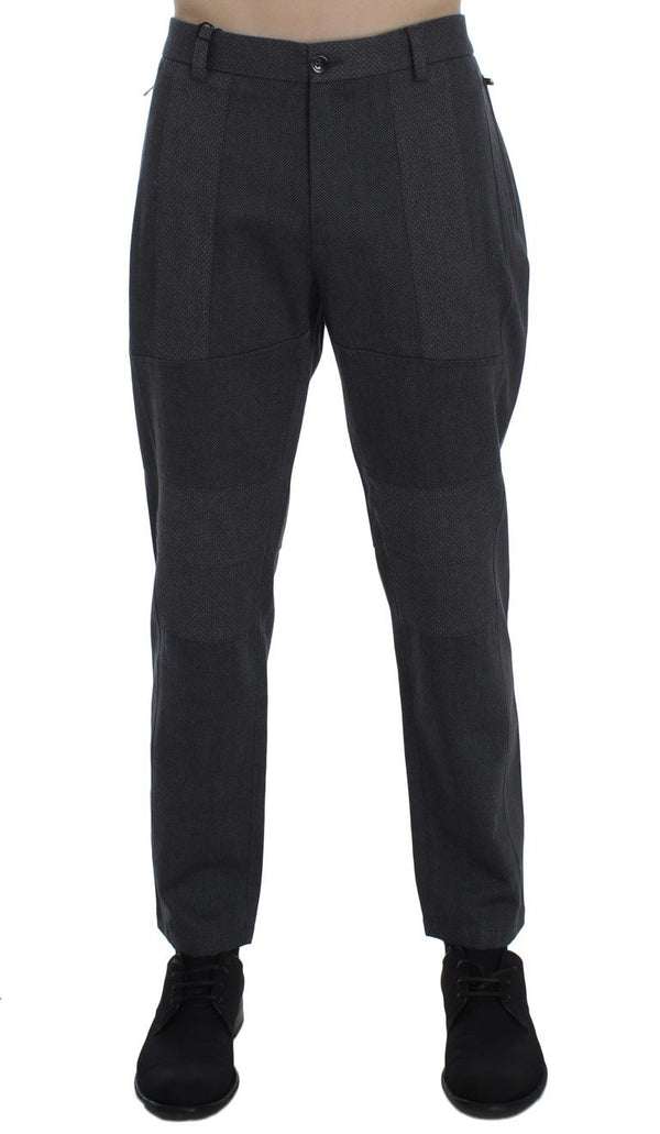 Gray Striped Stretch Cotton Pants