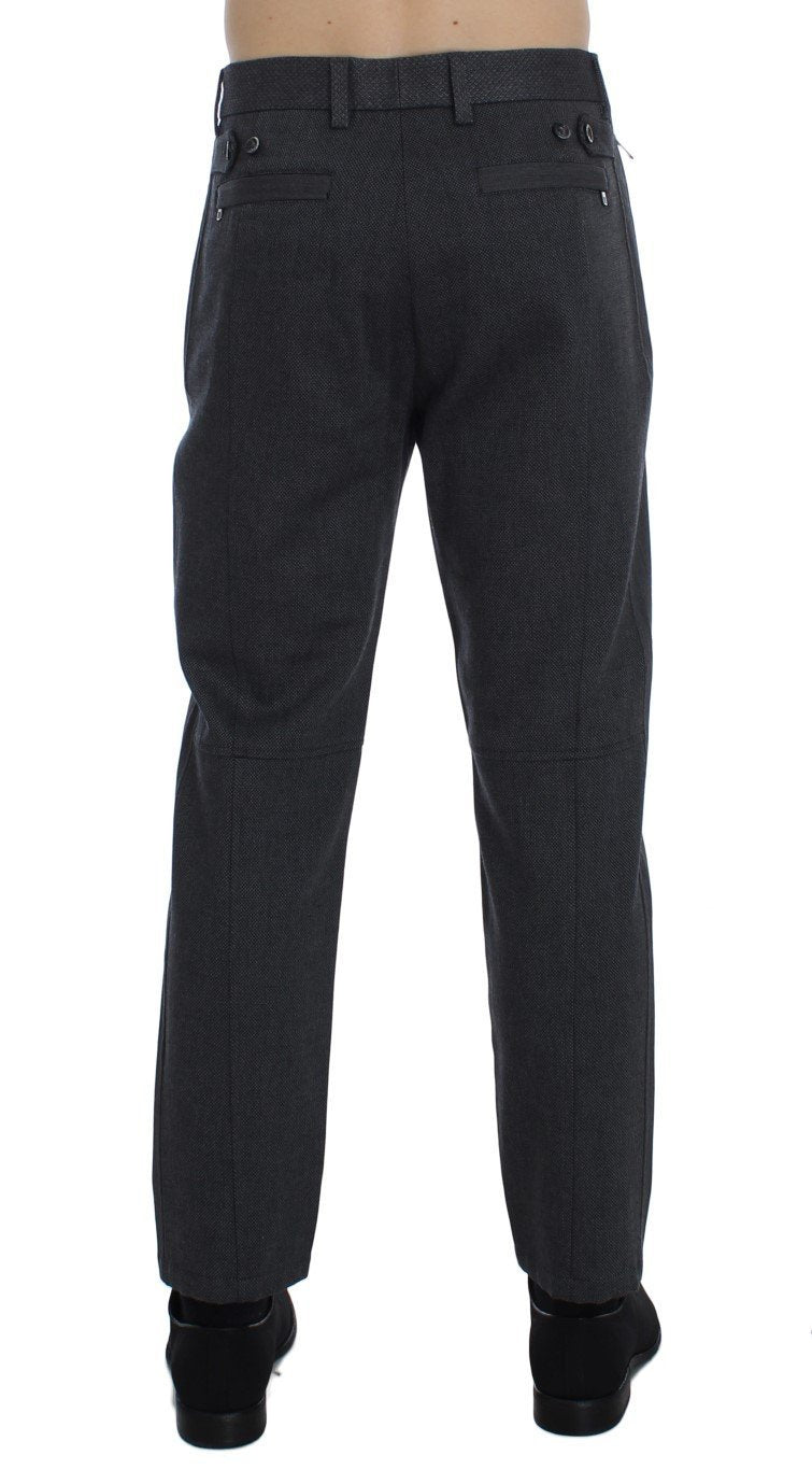 Gray Striped Stretch Cotton Pants