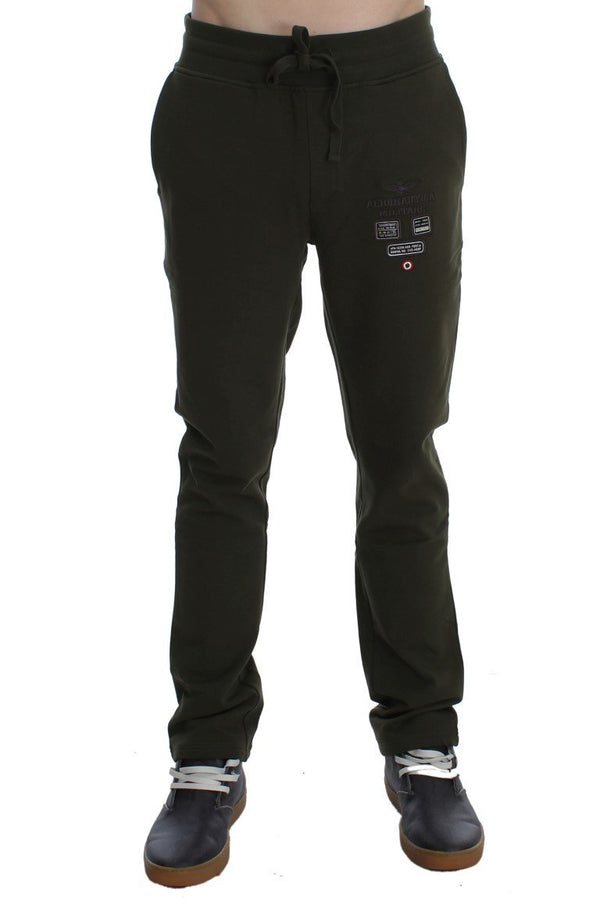 Green Cotton Stretch Casual Pants