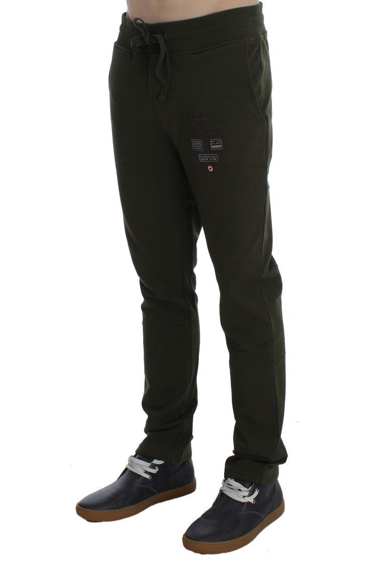 Green Cotton Stretch Casual Pants