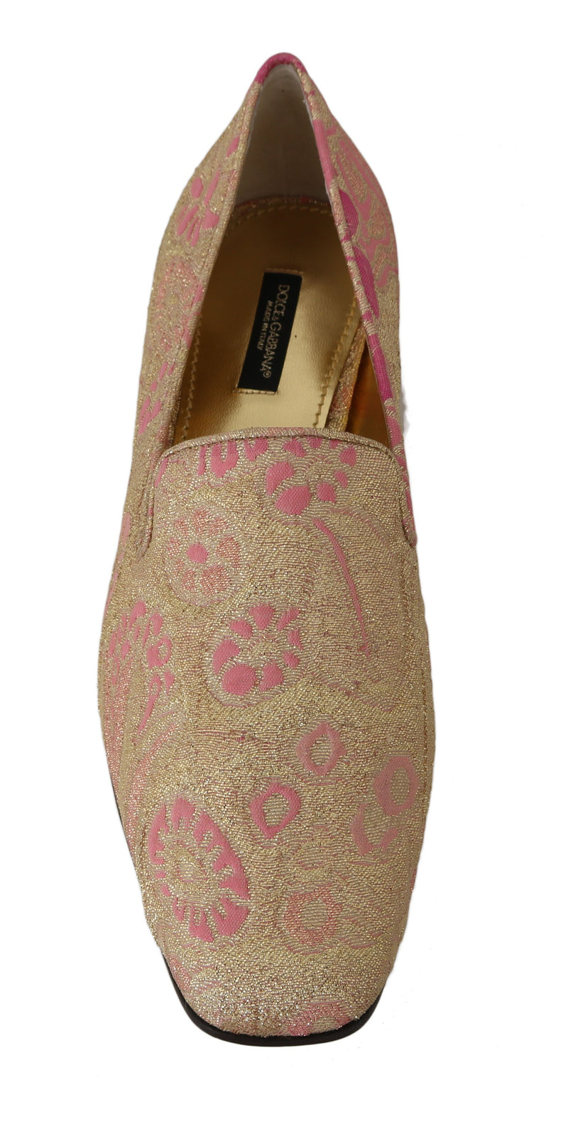 Gold Pink Brocade Crystal Flat Loafers