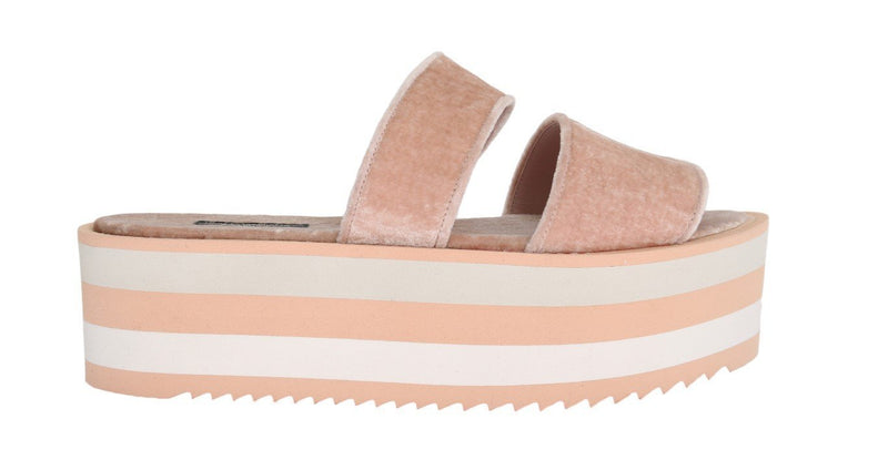 Pink Velvet Flip Flop Platform Wedges