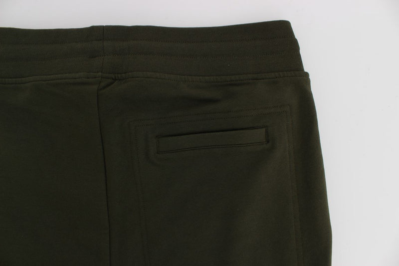 Green Cotton Stretch Casual Pants
