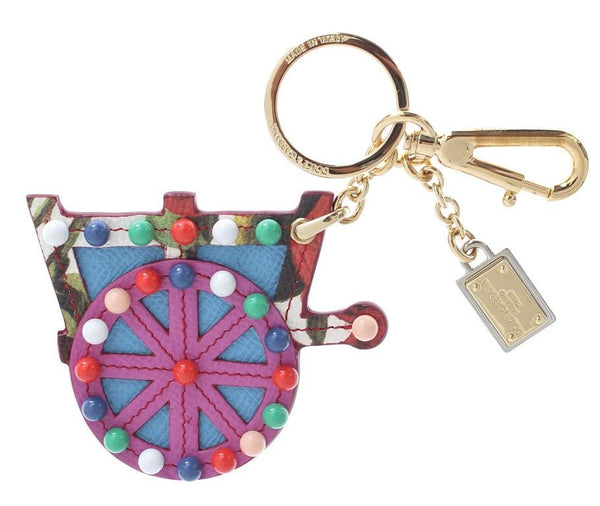 Multicolor Leather Cart Wheel Gold Keychain