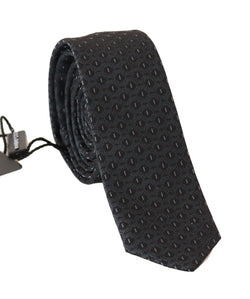 Black Silk Blue Pattern Slim Tie