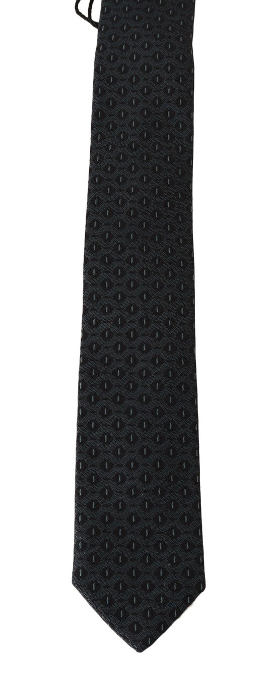 Black Silk Blue Pattern Slim Tie