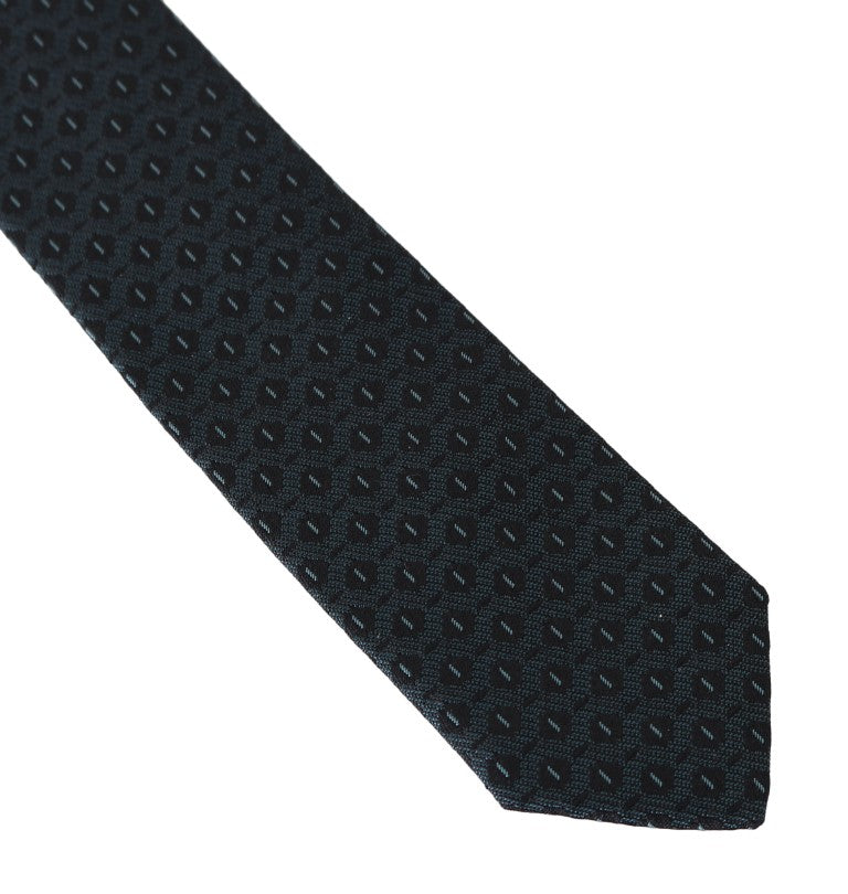 Black Silk Blue Pattern Slim Tie