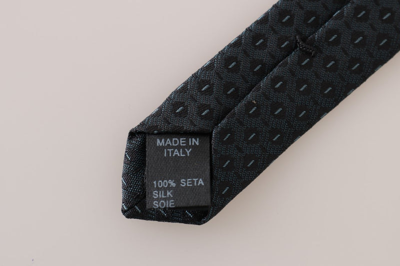 Black Silk Blue Pattern Slim Tie