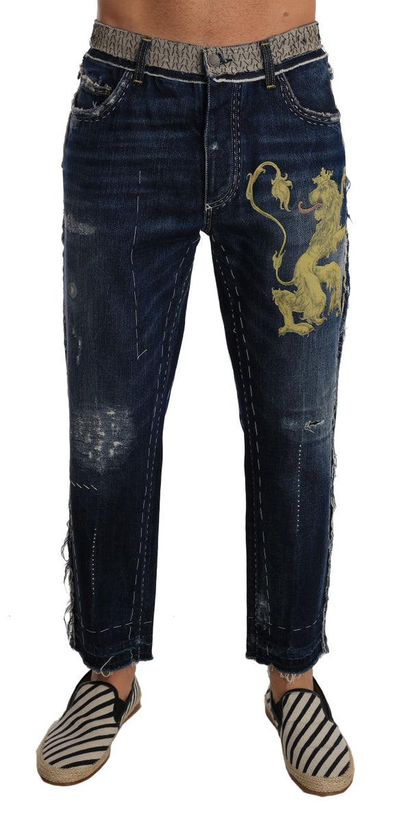 Blue Denim LOOSE Lion Print Jeans