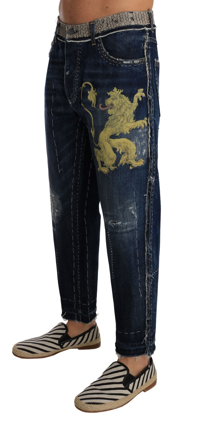 Blue Denim LOOSE Lion Print Jeans