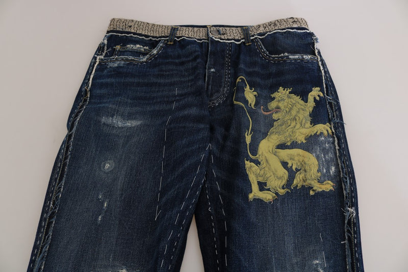 Blue Denim LOOSE Lion Print Jeans