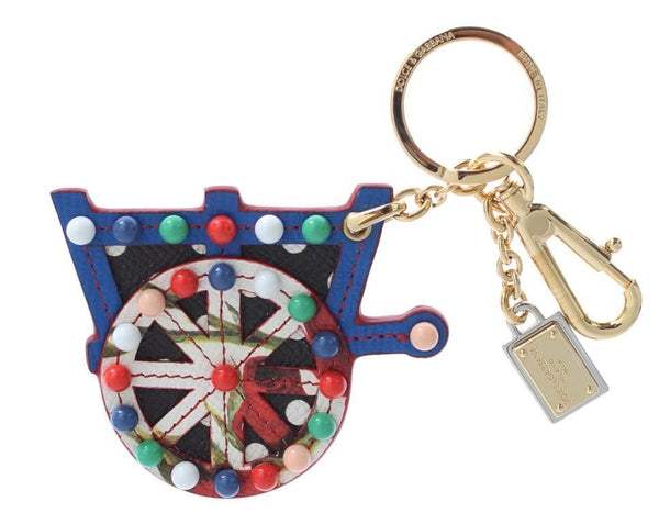 Multicolor Leather Cart Wheel Gold Keychain