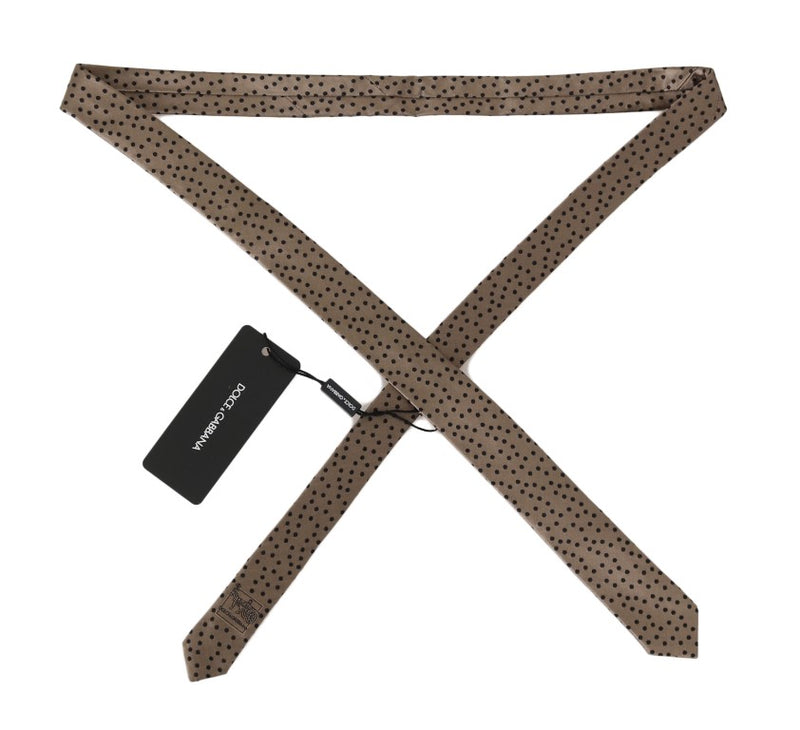 Beige Silk Black Polka Dot Print Slim Tie