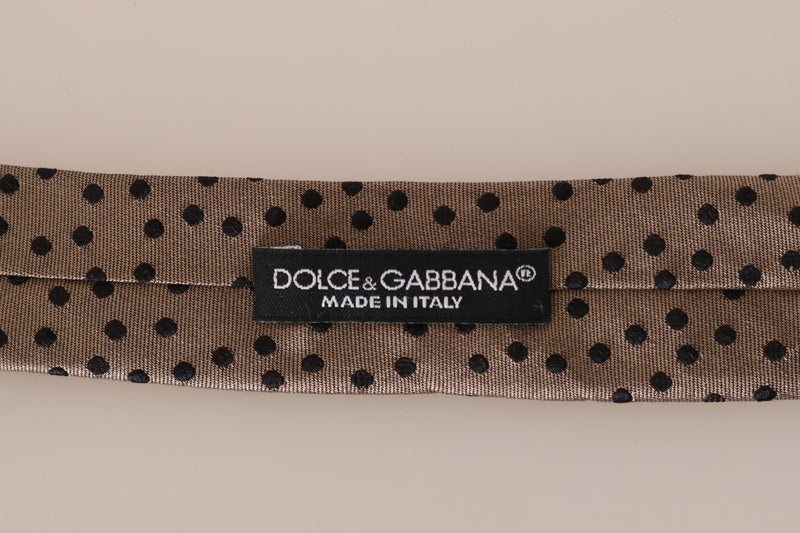 Beige Silk Black Polka Dot Print Slim Tie