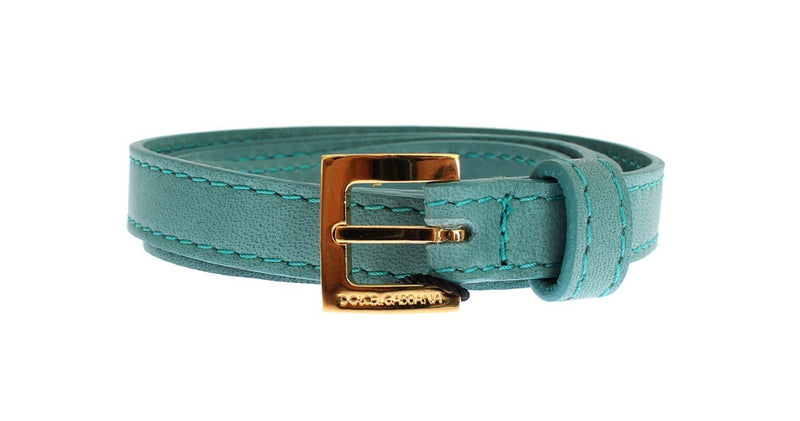 Green Leather Gold Buckle Logo Belt