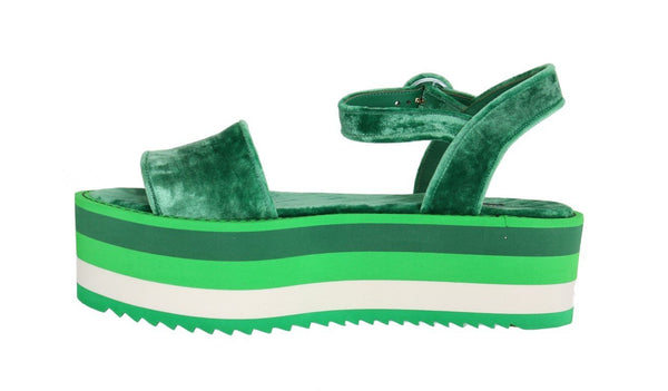 Green Velvet Platform Sandals Wedges