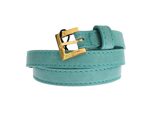 Green Leather Gold Buckle Logo Belt