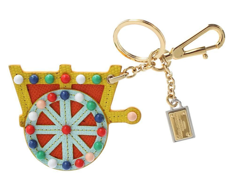 Multicolor Leather Cart Wheel Gold Keychain