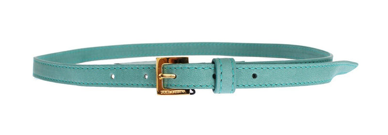 Green Leather Gold Buckle Logo Belt