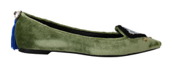 Green Velvet Tassel Ballet Flats