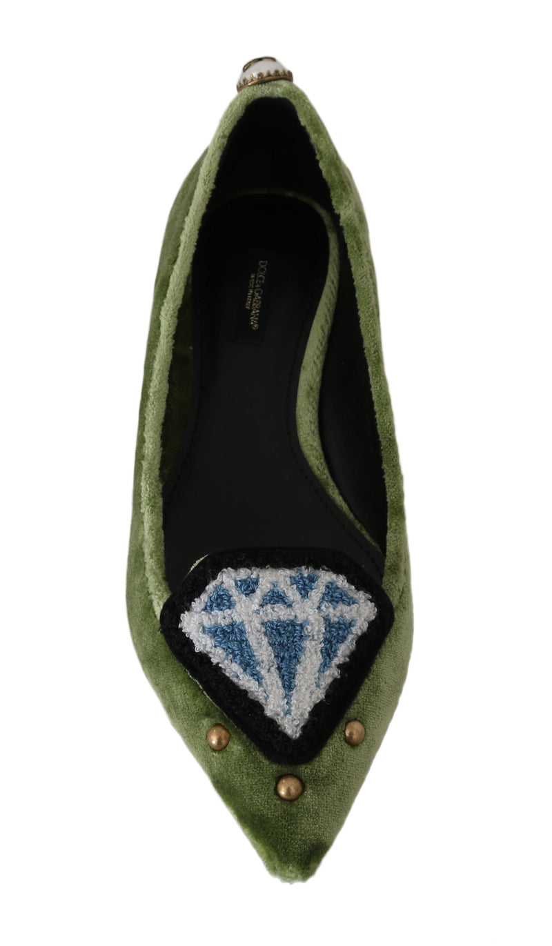 Green Velvet Tassel Ballet Flats